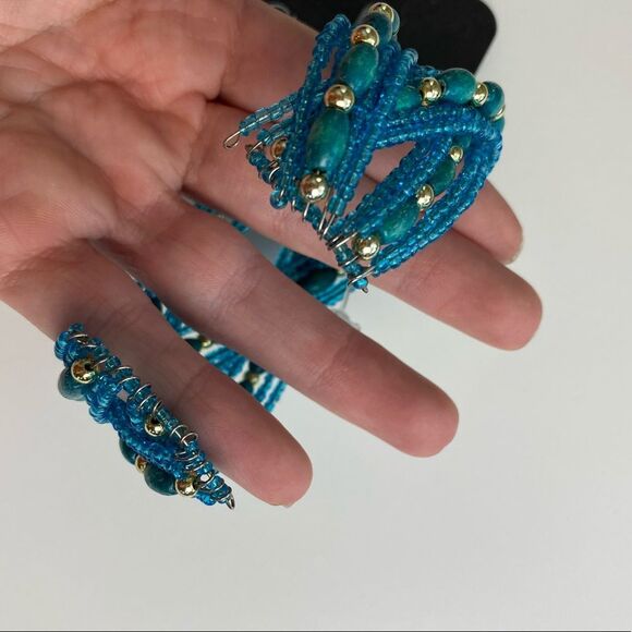 NWT Turquoise Blue Beaded Charles Klein Cuff Bracelet with Gold Bead Accents - Picture 4 of 7